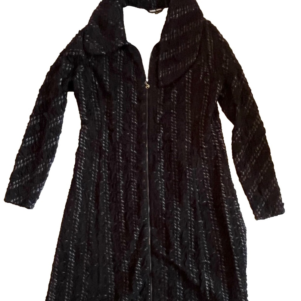 SAMUEL DONG Black Textured Zip Dress Coat